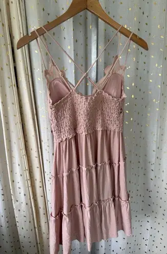 Zenana Outfitters Lace Cross Strap Cami Padded Bralette Smocked Back Tiered Dress L