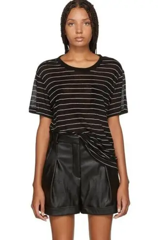 Alexander Wang T by  Womens Pocket Tee Shirt Sz Medium Black Stripe Viscose Linen