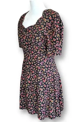 Vintage Rampage Dress Black Dark Floral Detail Sweetheart Neck Puff Sleeve Mini Size XS