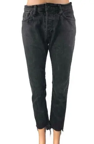 Allsaints Black High Waist Skinny Step Fray Crop Cigarette Denim Jeans Pants 30
