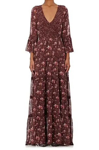 Ulla Johnson Aurora Silk Georgette Maxi Dress Long Sleeve Floral Plum Purple 2