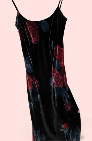 Monsoon Stunning vintage 90s-Y2K velvet floral whimsigoth maxi slip dress silk