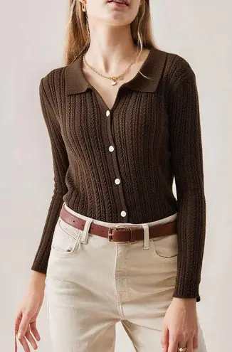 Rihoas Coffee Ribbed Knit Slim Cardigan Brown