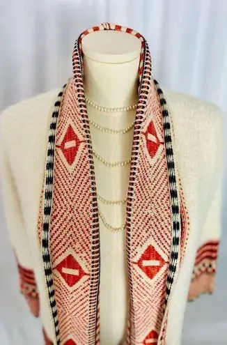 Maxsport Women's Long Cardigan Sweater Tribal or Aztec Pattern (681) Red Size M