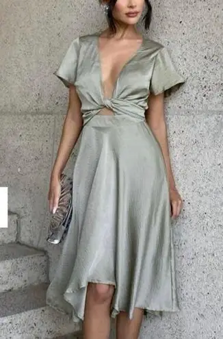 Billy J Sunny Daze Olive Green Tie Front Cutout Dress Size 14