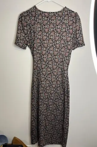 Boden Knot Front Short Sleeve Jersey Midi Dress Black Block Paisley Print Sz 4