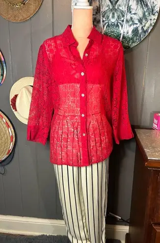Alfred Dunner Buttonup Red Anchor Shirt Medium