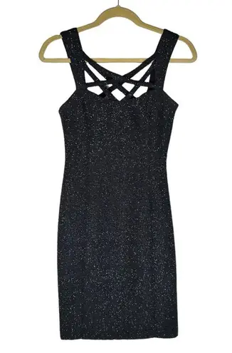 Eliza J Dark Navy Crisscross Strap Cut Out Sparkly Glitter Mini Dress Size 2