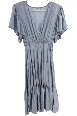 Petal and Pup Barker Light Blue Midi Dress tiered chambray flutter sleeve M flirty - Image 1