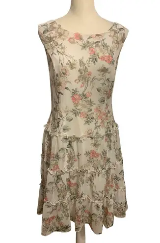 Connected Apparel Womens Coral & Off White Floral Sleeveless Midi Party Dress