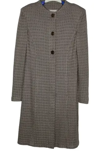 St. John Couture Knit Coat Textured Size 6 Brown Purple Silk Lined Long