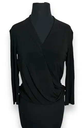 MM.LaFleur EUC M.M. Lafleur Elegant Black Wrap Top Long Sleeve Draped Blouse Womens XS