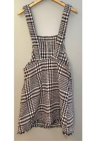Tea N Rose NWT Brown and White Overall Houndstooth Pinafore Dress Raw Hem