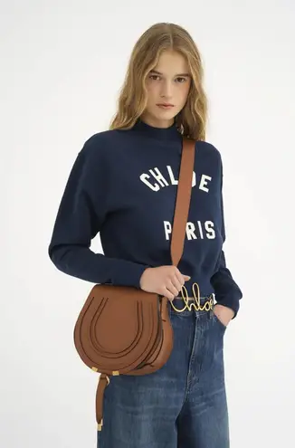 Chloé Chloe Marcie Medium Grained Leather Saddle Crossbody Bag Tan