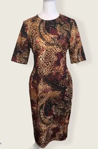 Jones Studio Women Animal Paisley Print Sheath Dress Size XS Short Sleeve NWT