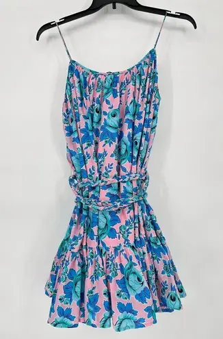 Rhode Nala Mini Dress Printed Cotton Blue Pink Floral Pop Size Large