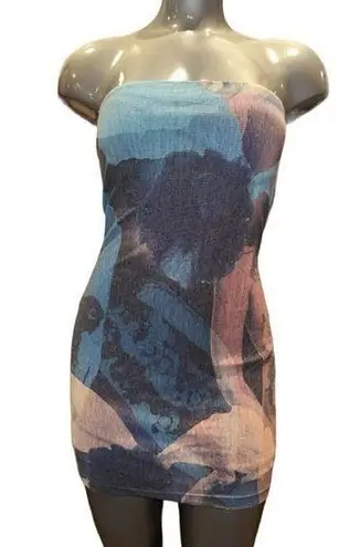 With Jean Boobtube Custom Artwork Bodycon Mini Dress Size S