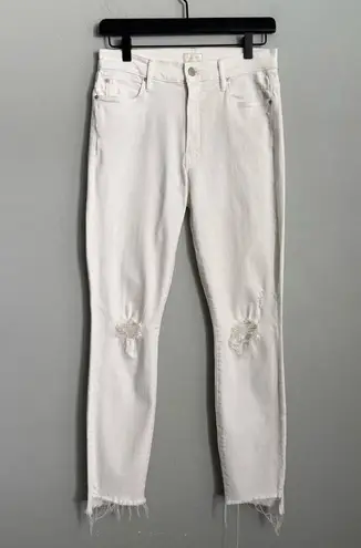 MOTHER Denim Stunner Zip Ankle Step Fray Jeans in Little Miss Innocent Rinse 27 White