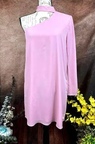 Three Eighty Two Ally One Shoulder Slit Sleeve Choker Dress