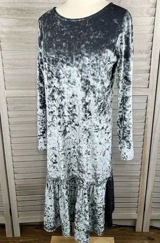 BELLA DONNA Crushed Velvet Drop Waist Long Sleeve Dress Teal