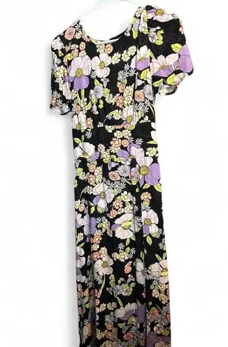 AFRM Jamie Print Open Back Maxi Dress Noir Summer Bouquet Floral Sz Small Purple