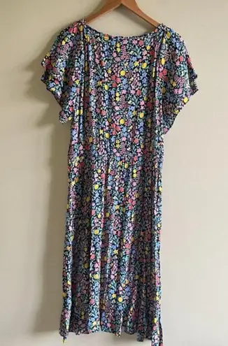 Talbots  Floral Flutter Sleeve‎ Tie Neck Ruffled Hem Multi Fit Flare Dress