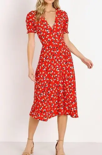 Faithfull the Brand Ari Midi Dress Jasmine Red | Size XS