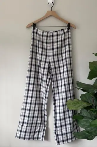 Princess Polly  100% Cotton Wide Leg Plaid Pants Zipper Zip Up Side Black White 6