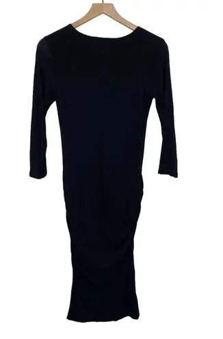 James Perse Standard Jersey Stretch Knit Knee Length Dress Ruched Scoop Black 3