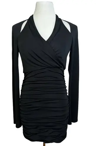 Cinq à Sept Cinq A Sept NEW Tiffy Cut Out Shoulder Bell Sleeve Ruched Jersey Dress Black 2