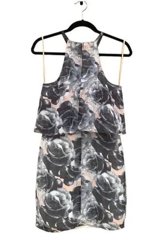Ali & Jay VIP Only Charcoal Grey Floral Print Georgette Mini Halter Dress Small