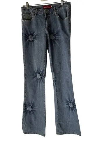 Jenny Jo Jeans Womens 9 Blue Flare Tie Dye Starburst Distressed Stretch Y2k Boho Size undefined