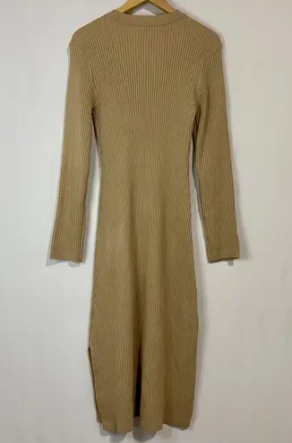 All in Favor Women’s Ribbed Long Sleeve Bodycon Slit Midi Dress Tan Size XL NWT