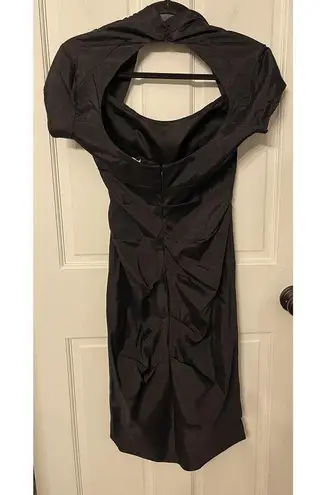 Betsy and Adam Dress Black Cap Sleeve Ruched By Linda Bernell Open Back VTG Size 8