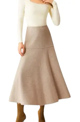 NWT OGL CashSoft Flared Maxi Skirt Heather Oatmeal Size Large Heavy Fleece