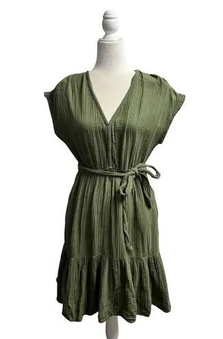 XiRENA Maren Cotton Chelsea Gauze Short Sleeve Mini Dress Green Small S