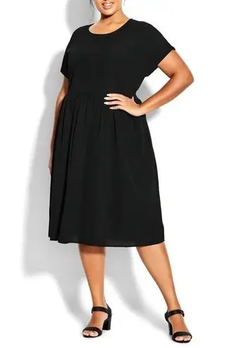 Loralette Doll Up Plain Short Sleeves Babydoll Dress in Black, Size 18 NEW w/Tag Black