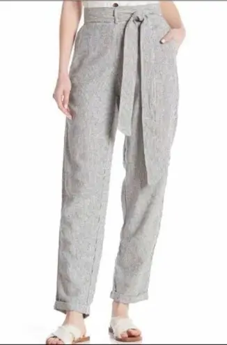 Max Studio  Striped Linen Rayon Cropped Waist Tie High Waisted Pants Trousers - Image 2