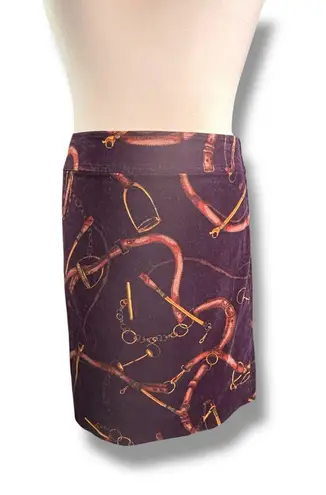 Vintage Y2K Talbots Equestrian Corduroy Mini Skirt Horse Bit Stirrup Print 14 Purple