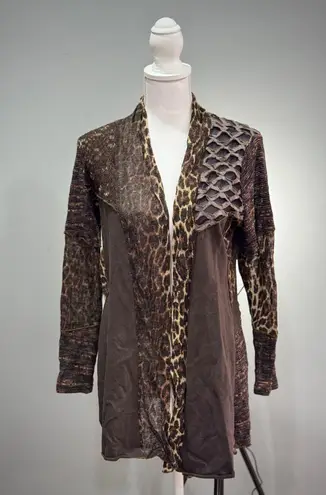 CLEARANCE! Brown Dor Dor Couture Multi Pattern Open Sweater Size M EUC Size M