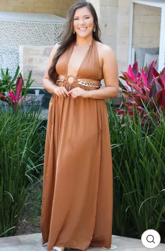 Carmel Cutout Tie Flowly Wrap Maxi Dress With Gold Chain Accents And Slit Size M