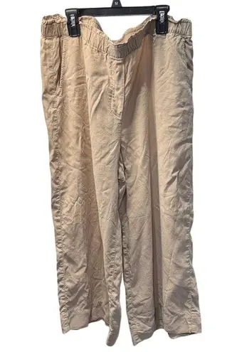 Pure Jill Women's Beige Wide Leg Linen Blend Pants Size L Elastic Waist Tan Size L
