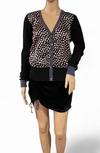 Emporio Armani VTG Silk Cashmere Cardigan Made in Italy Polka Dot Black Sz 6/42