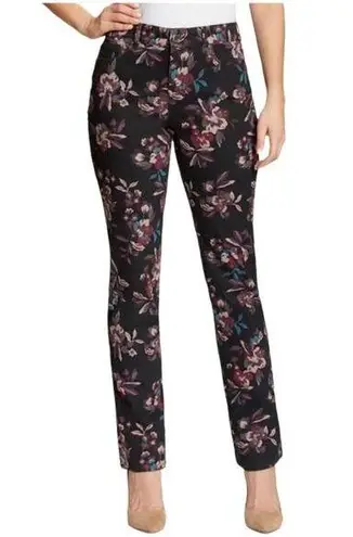 Bandolino NEW Amy Black Pink Purple Multi Floral High Rise Slim Fit Jean Size 10