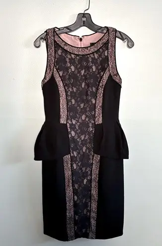 BCBG Max Azria Lilou Black Lace Illusion Peplum Sheath Dress Size 4 Cocktail