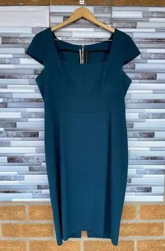 ROLAND MOURET JEDDLER TEAL CREPE CAP SLEEVE DRESS SIZE 14 Green