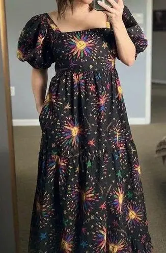 Farm Rio Rainbow Suns Maxi Dress with Pockets in Black
