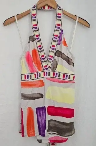 BCBGMAXAZRIA  Y2K Retro V-Neck Multi-colored Halter Top Size Medium