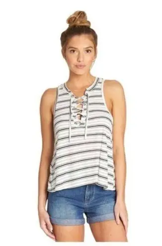 Billabong  Let Loose Black & White Lace Up Tank Top L