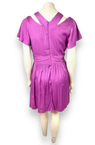 Anthropologie | Vibrant Purple Satin Finish Mini Dress with Deep V-Neckline